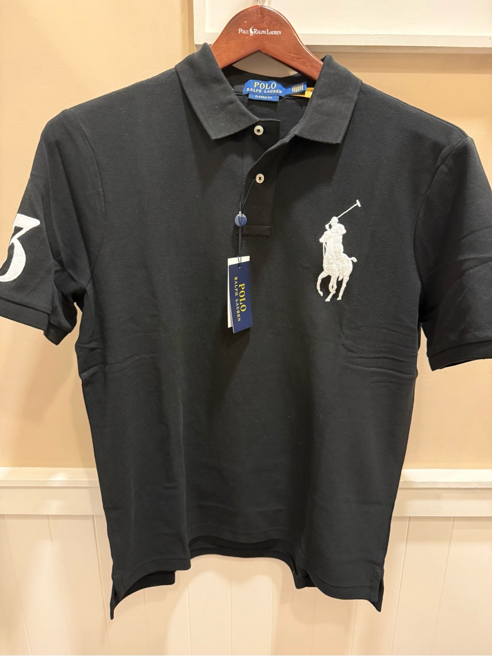 Polo Ralph Lauren Black BIG PONY #3 Mesh Knit Classic Fit Collared Shirt